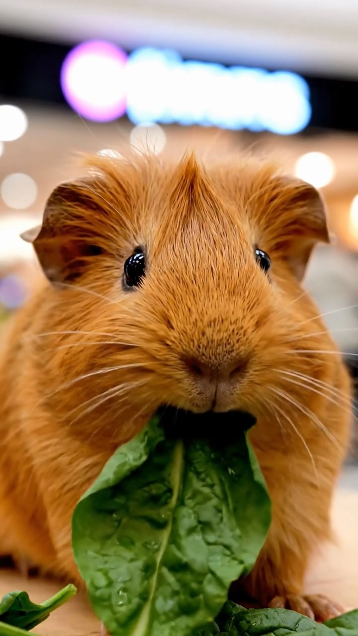 704. Realistic scene of 4 smooth-haired Californian guinea pigs with Fawn, Chocolate, Cinnamon, and Sable fur, dressed as firefighters in tiny uniforms, operating a miniature ladder in a guinea pig town square with cobblestone paths and glowing lanterns, enhancing the lifelike, heroic atmosphere.