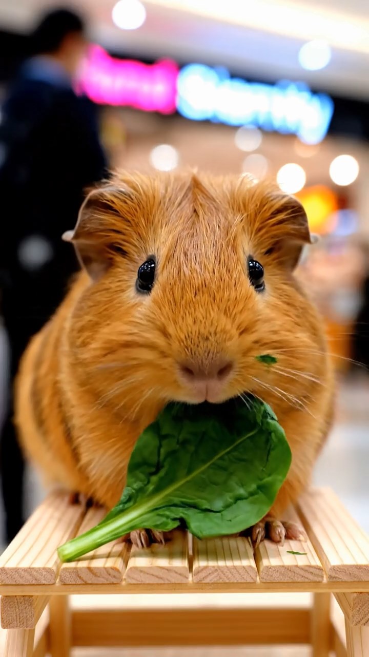 704. Realistic scene of 4 smooth-haired Californian guinea pigs with Fawn, Chocolate, Cinnamon, and Sable fur, dressed as firefighters in tiny uniforms, operating a miniature ladder in a guinea pig town square with cobblestone paths and glowing lanterns, enhancing the lifelike, heroic atmosphere.