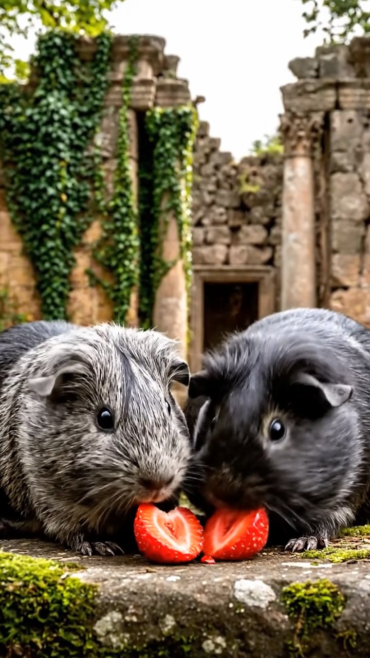 706. Photorealistic scene of 1 smooth-haired Teddy guinea pig with Cream fur, nibbling on fresh alfalfa sprouts, on a rocky cliffside overlooking a turbulent sea with crashing waves and jagged rocks, under dramatic clouds, capturing a lifelike, coastal moment.