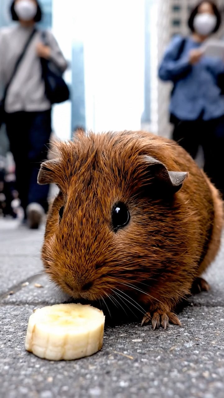 708. Realistic scene of 3 smooth-haired Californian guinea pigs with Chocolate, Cinnamon, and Gray fur, drinking from a clear stream in a forested slope with pine needles and moss, under dappled sunlight, enhancing the authentic, serene atmosphere.