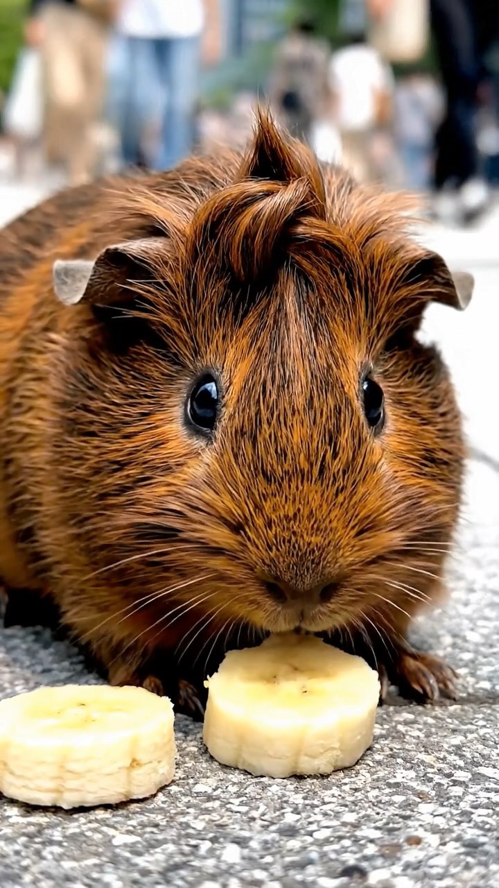 708. Realistic scene of 3 smooth-haired Californian guinea pigs with Chocolate, Cinnamon, and Gray fur, drinking from a clear stream in a forested slope with pine needles and moss, under dappled sunlight, enhancing the authentic, serene atmosphere.