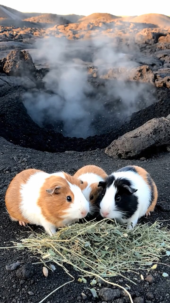 709. Detailed photo of 4 smooth-haired American guinea pigs with White, Orange, Black, and Brown fur, dressed as architects in tiny hard hats, designing miniature buildings in a guinea pig office with hay models and wooden desks, under soft daylight, creating a vivid, realistic professional scene.
