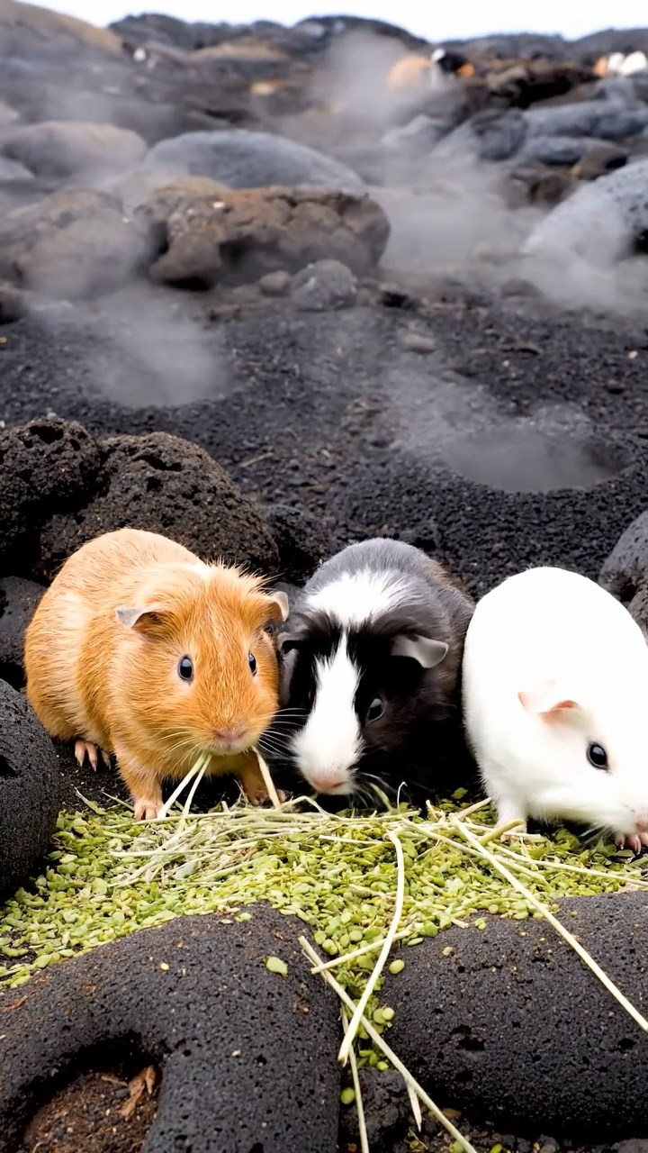 709. Detailed photo of 4 smooth-haired American guinea pigs with White, Orange, Black, and Brown fur, dressed as architects in tiny hard hats, designing miniature buildings in a guinea pig office with hay models and wooden desks, under soft daylight, creating a vivid, realistic professional scene.