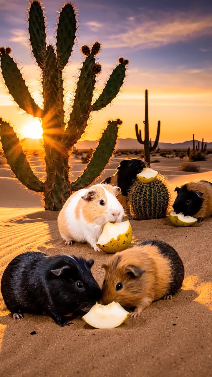 711. Highly detailed view of 1 smooth-haired Himalayan guinea pig with White fur, chewing on fresh broccoli, in a vibrant vegetable garden with rows of carrots and lettuce, under bright sunlight, creating a realistic, colorful rural scene of peaceful foraging.