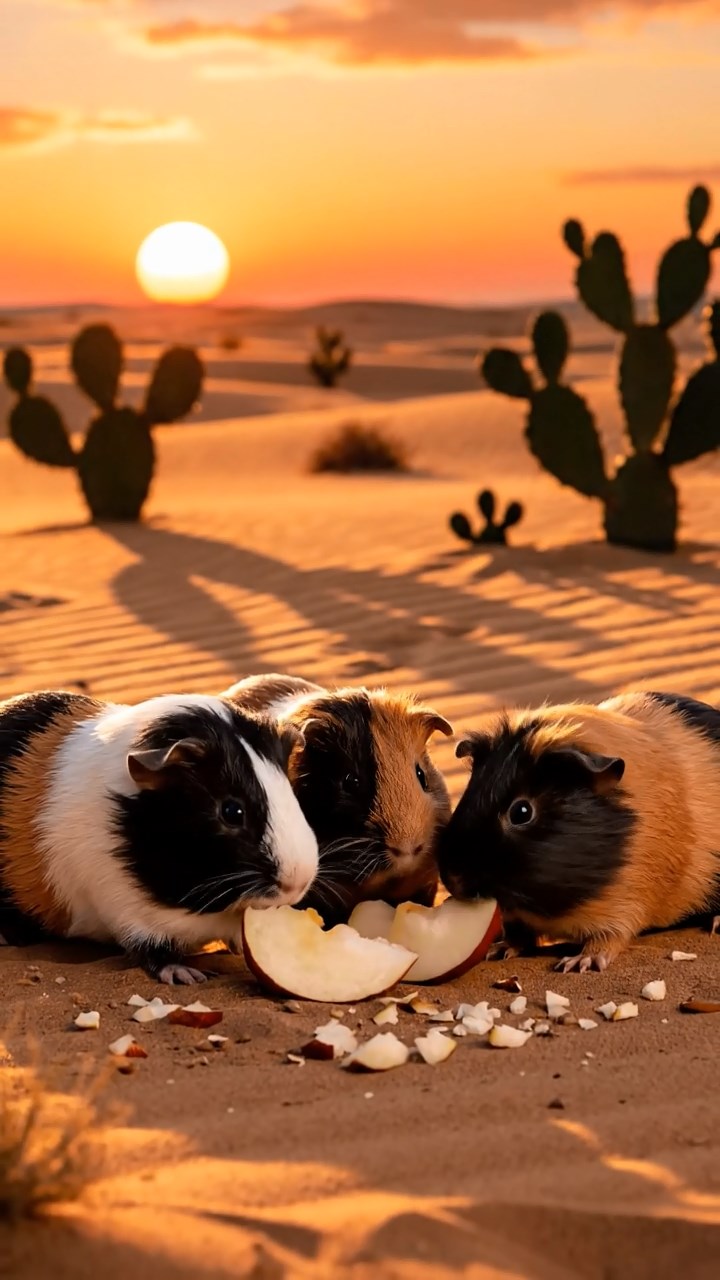 711. Highly detailed view of 1 smooth-haired Himalayan guinea pig with White fur, chewing on fresh broccoli, in a vibrant vegetable garden with rows of carrots and lettuce, under bright sunlight, creating a realistic, colorful rural scene of peaceful foraging.