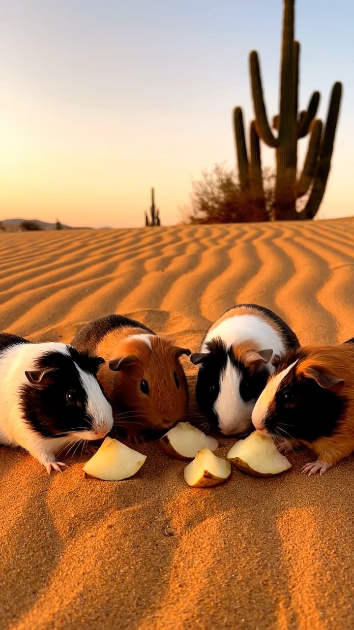 711. Highly detailed view of 1 smooth-haired Himalayan guinea pig with White fur, chewing on fresh broccoli, in a vibrant vegetable garden with rows of carrots and lettuce, under bright sunlight, creating a realistic, colorful rural scene of peaceful foraging.