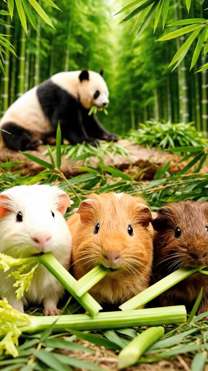 716. Realistic scene of 1 smooth-haired Californian guinea pig with Cream fur, munching on strawberries, in a fragrant citrus orchard with rows of orange trees glistening with dew, under warm sunlight, capturing a vivid, lifelike rural moment.