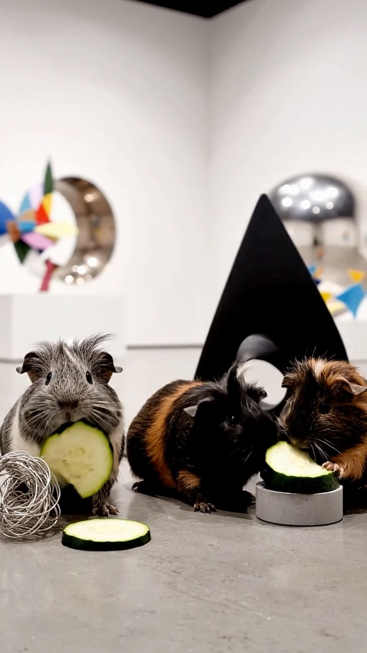 719. Highly detailed view of 4 smooth-haired Himalayan guinea pigs with White, Orange, Black, and Brown fur, dressed as writers in tiny scarves, typing stories in a guinea pig study with miniature books and hay desks, under warm lamplight, creating a vivid, realistic literary scene.