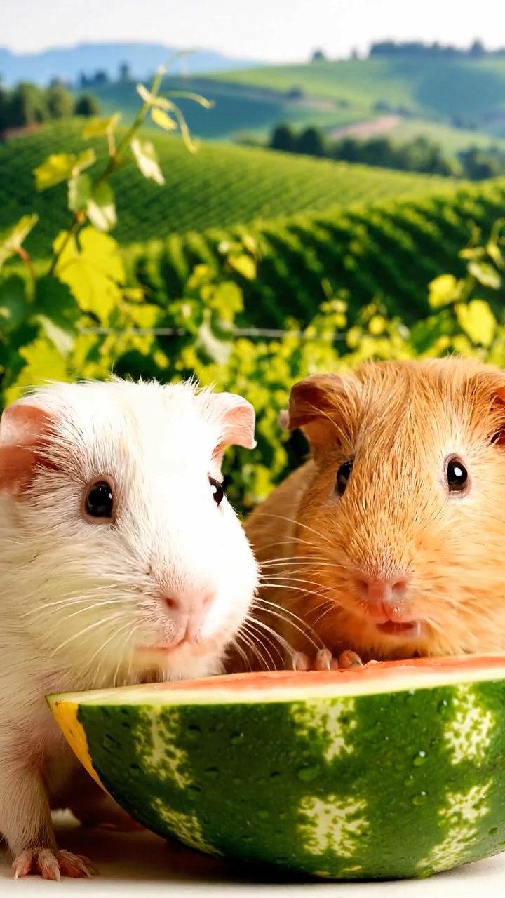 720. Realistic scene of 5 smooth-haired Californian guinea pigs with Cream, Fawn, Sable, Gray, and Cinnamon fur, sleeping in a cozy pile in a lush meadow with wildflowers and a gentle breeze, under golden sunlight, capturing a lifelike, tranquil group moment.