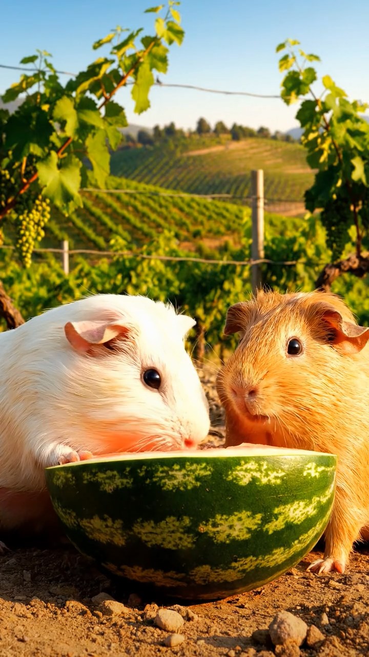 720. Realistic scene of 5 smooth-haired Californian guinea pigs with Cream, Fawn, Sable, Gray, and Cinnamon fur, sleeping in a cozy pile in a lush meadow with wildflowers and a gentle breeze, under golden sunlight, capturing a lifelike, tranquil group moment.