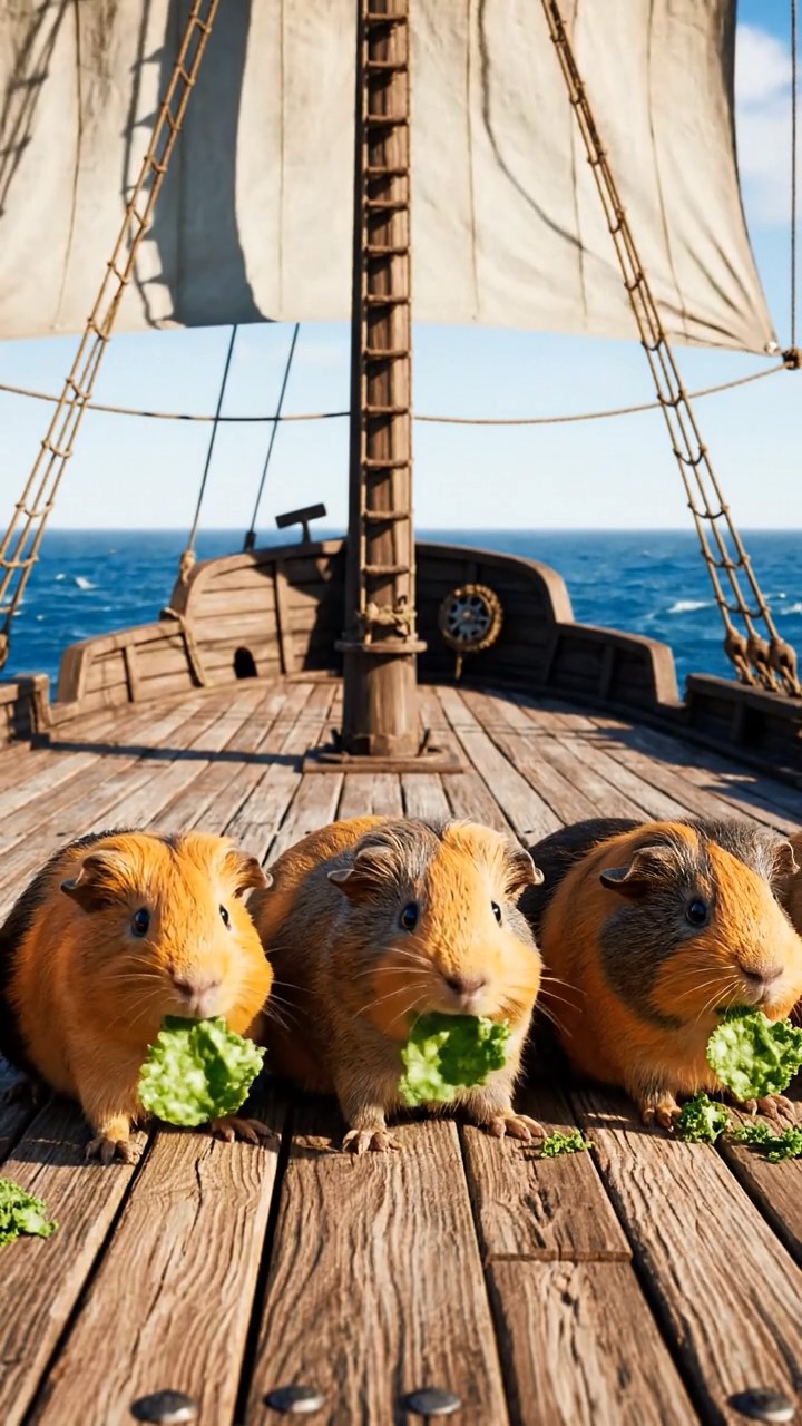 731. Highly detailed view of 1 smooth-haired Himalayan guinea pig with White fur, munching on bell peppers, in a vibrant vegetable garden with rows of tomatoes and lettuce, under bright sunlight, creating a realistic, colorful rural scene.