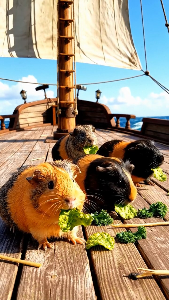 731. Highly detailed view of 1 smooth-haired Himalayan guinea pig with White fur, munching on bell peppers, in a vibrant vegetable garden with rows of tomatoes and lettuce, under bright sunlight, creating a realistic, colorful rural scene.