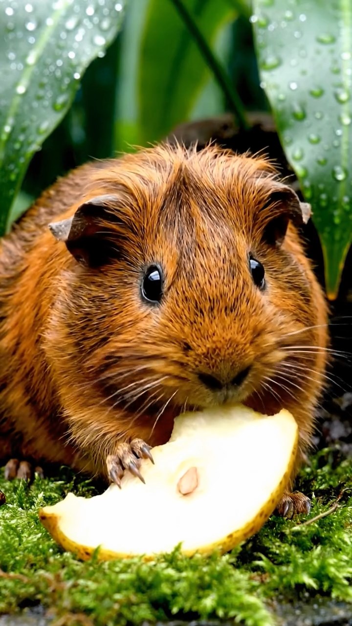 732. Realistic scene of 2 smooth-haired Californian guinea pigs with Orange and Black fur, dressed as tailors in tiny vests, sewing miniature coats in a guinea pig atelier with colorful fabrics and hay mannequins, under warm lamplight, enhancing the lifelike, creative atmosphere.