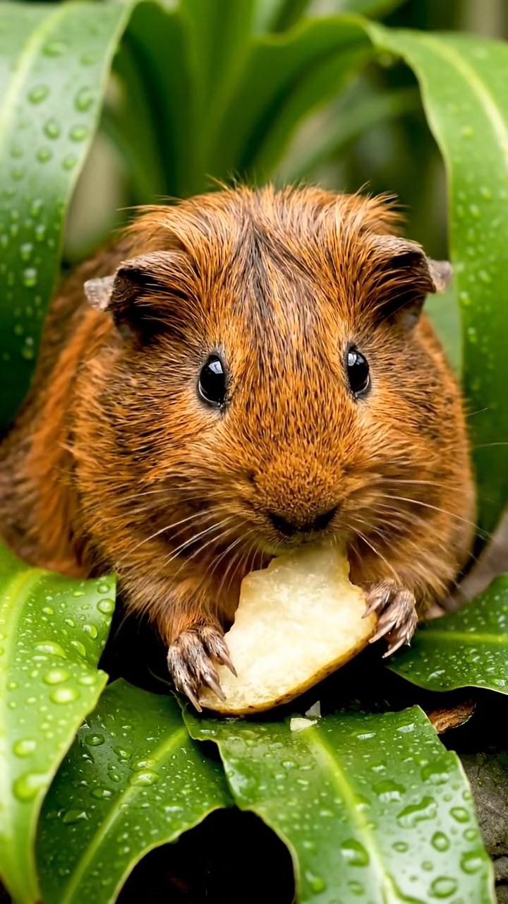 732. Realistic scene of 2 smooth-haired Californian guinea pigs with Orange and Black fur, dressed as tailors in tiny vests, sewing miniature coats in a guinea pig atelier with colorful fabrics and hay mannequins, under warm lamplight, enhancing the lifelike, creative atmosphere.