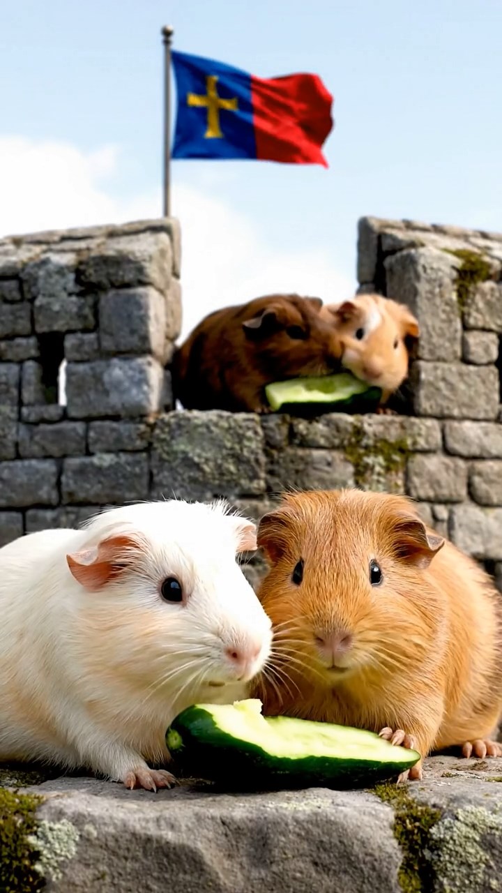 733. Detailed photo of 3 smooth-haired American guinea pigs with Gray, Cream, and Brown fur, burrowing like rabbits in a sandy dune with sparse grass and distant cacti, under a golden sunset, creating a vivid, realistic desert scene.