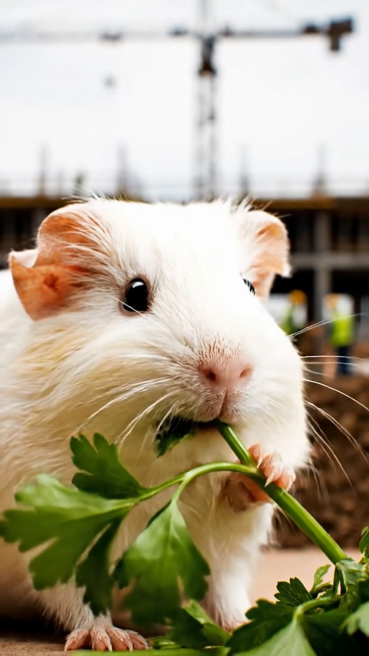 741. Detailed photo of 1 smooth-haired American guinea pig with White fur, munching on fresh apples, in a vibrant lavender garden with rows of purple blooms swaying in the breeze, under soft sunlight, creating a realistic, fragrant pastoral scene.