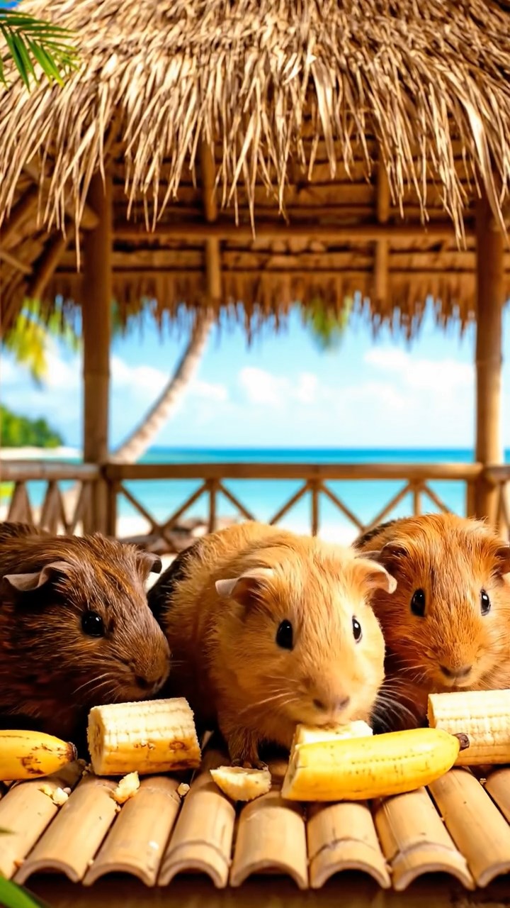 742. Photorealistic scene of 2 smooth-haired Teddy guinea pigs with Orange and Black fur, dressed as engineers in tiny helmets, constructing a miniature tower in a guinea pig workshop with hay beams and tools, under bright daylight, enhancing the lifelike, industrious atmosphere.