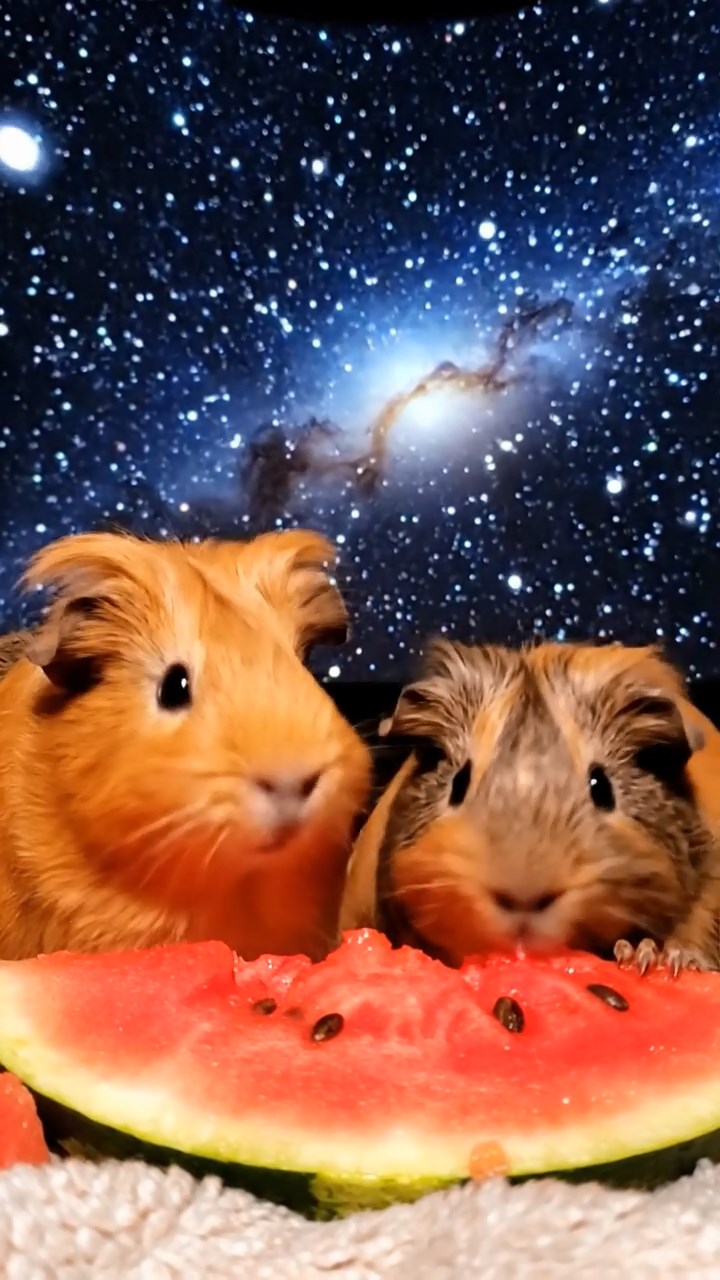 748. Realistic scene of 3 smooth-haired Californian guinea pigs with Chocolate, Cinnamon, and Gray fur, grooming each other in a lush meadow with scattered wildflowers and a babbling brook, under golden sunlight, enhancing the authentic, social atmosphere.