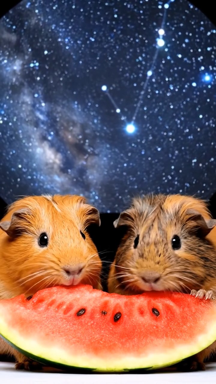 748. Realistic scene of 3 smooth-haired Californian guinea pigs with Chocolate, Cinnamon, and Gray fur, grooming each other in a lush meadow with scattered wildflowers and a babbling brook, under golden sunlight, enhancing the authentic, social atmosphere.