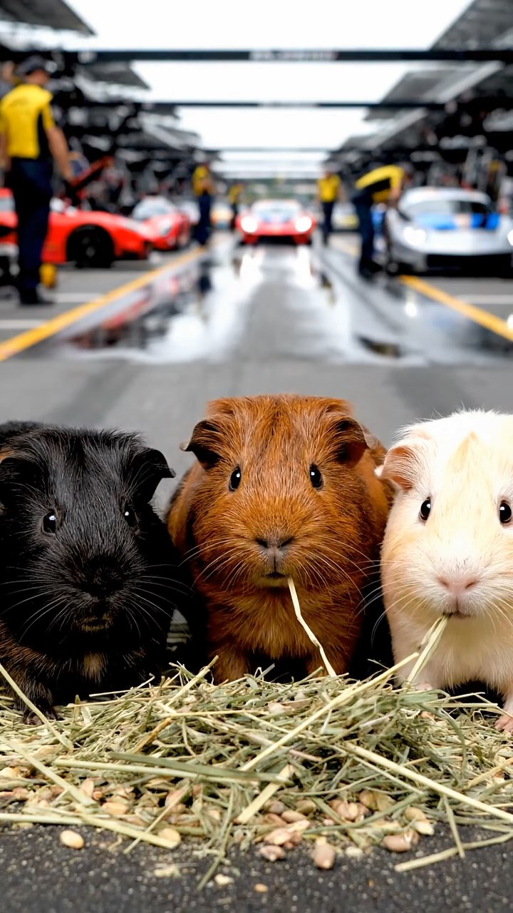 749. Detailed photo of 4 smooth-haired American guinea pigs with White, Orange, Black, and Brown fur, dressed as doctors in tiny white coats, treating injuries in a guinea pig hospital with miniature beds and medical charts, under bright lights, creating a vivid, lifelike medical scene.
