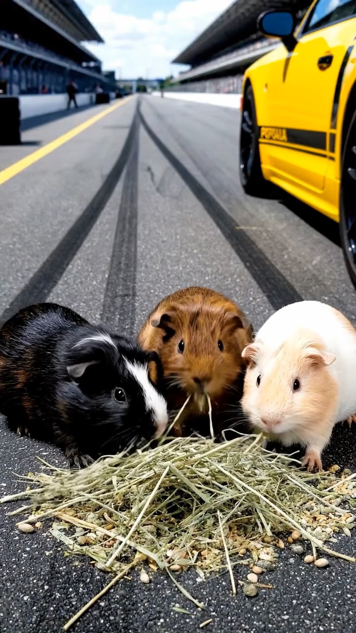 749. Detailed photo of 4 smooth-haired American guinea pigs with White, Orange, Black, and Brown fur, dressed as doctors in tiny white coats, treating injuries in a guinea pig hospital with miniature beds and medical charts, under bright lights, creating a vivid, lifelike medical scene.