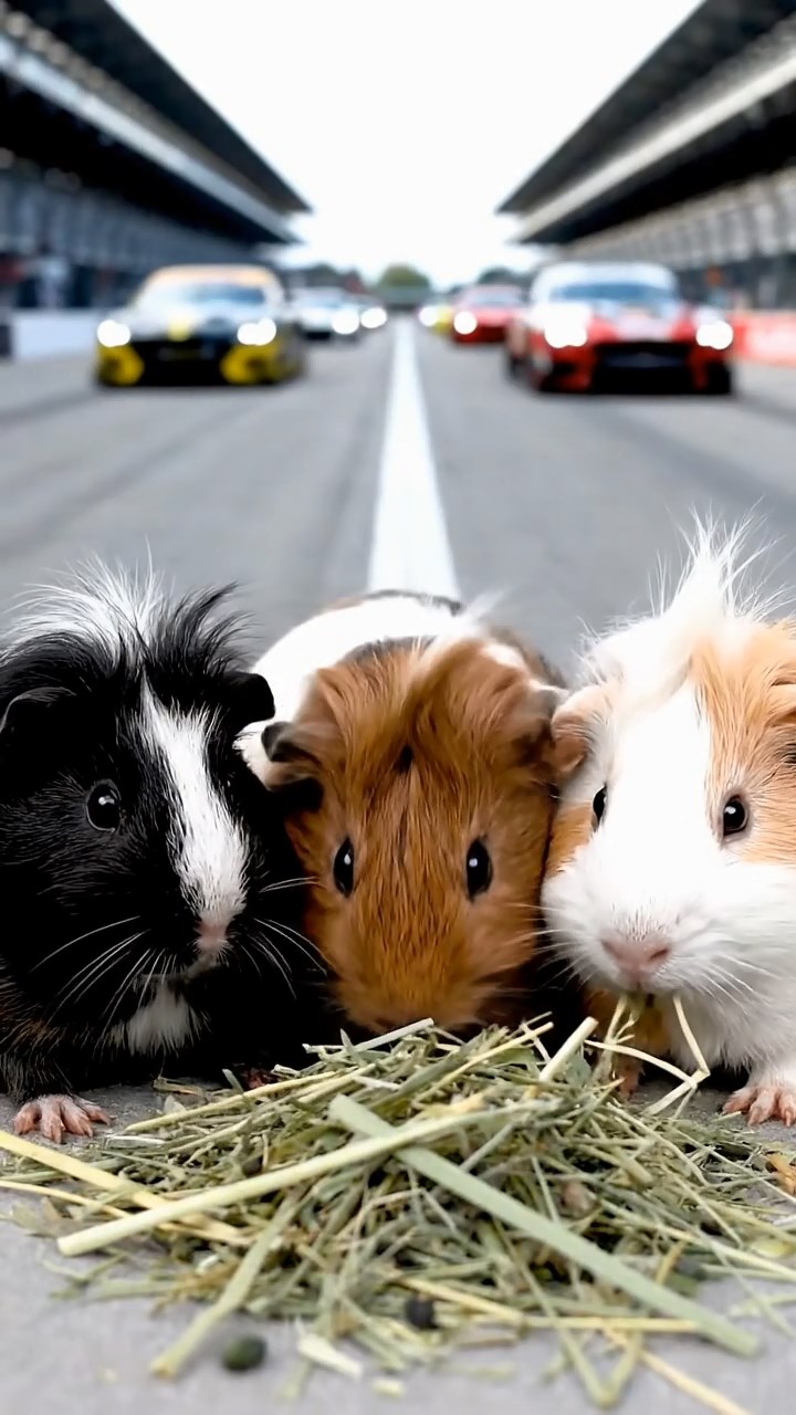 749. Detailed photo of 4 smooth-haired American guinea pigs with White, Orange, Black, and Brown fur, dressed as doctors in tiny white coats, treating injuries in a guinea pig hospital with miniature beds and medical charts, under bright lights, creating a vivid, lifelike medical scene.
