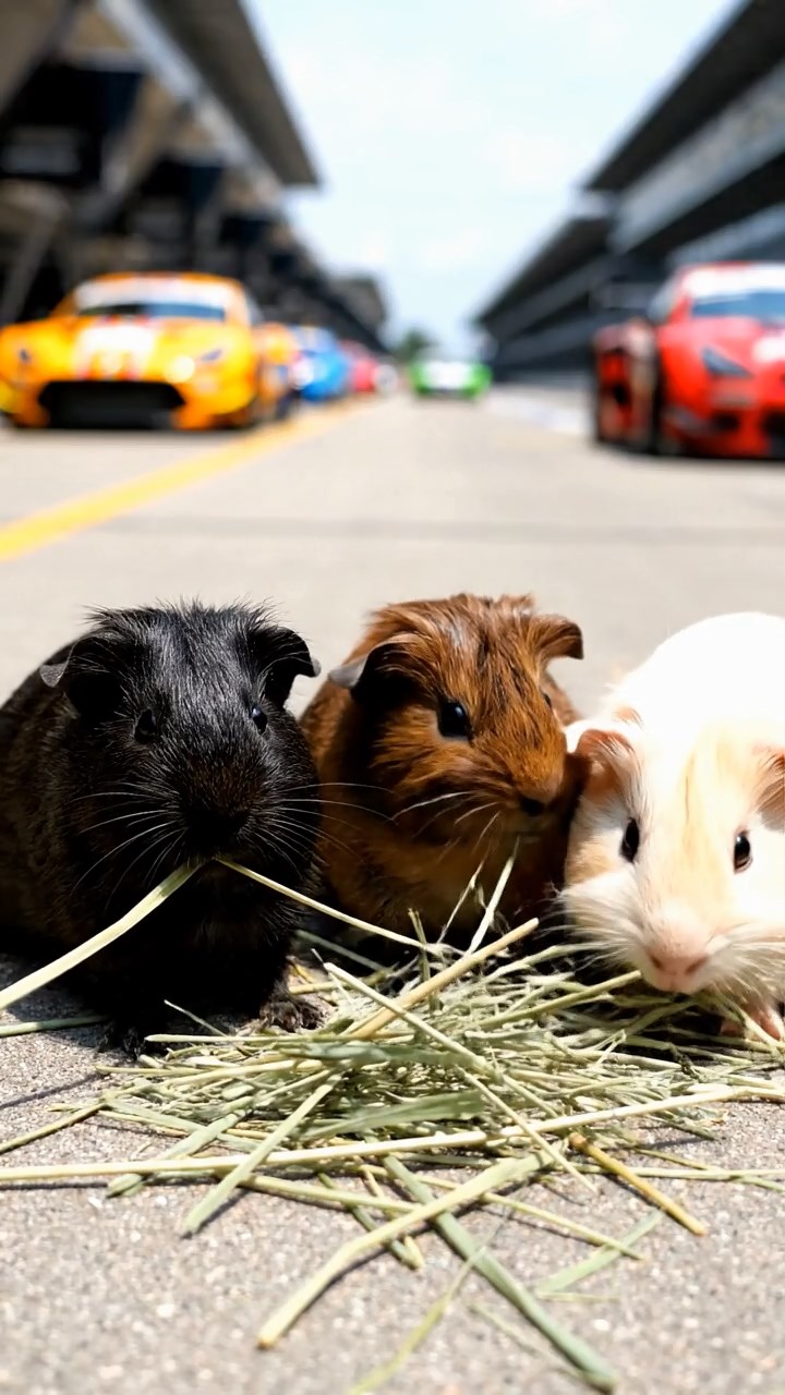 749. Detailed photo of 4 smooth-haired American guinea pigs with White, Orange, Black, and Brown fur, dressed as doctors in tiny white coats, treating injuries in a guinea pig hospital with miniature beds and medical charts, under bright lights, creating a vivid, lifelike medical scene.