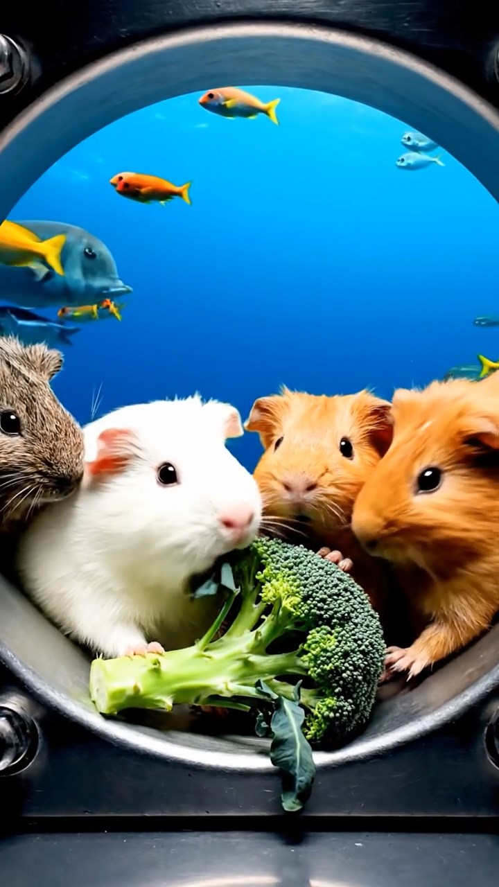 752. Realistic scene of 2 smooth-haired Californian guinea pigs with Orange and Black fur, dressed as tailors in tiny vests, sewing miniature vests in a guinea pig atelier with colorful fabrics and hay mannequins, under warm lamplight, enhancing the lifelike, creative atmosphere.