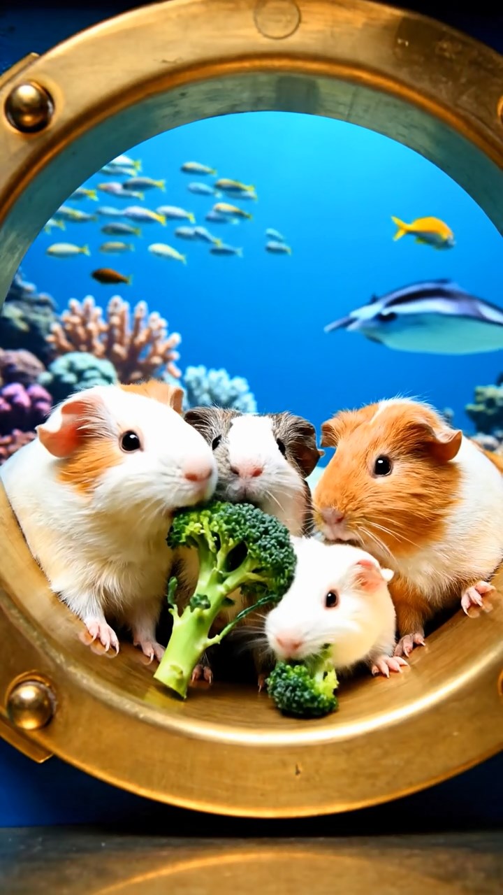 752. Realistic scene of 2 smooth-haired Californian guinea pigs with Orange and Black fur, dressed as tailors in tiny vests, sewing miniature vests in a guinea pig atelier with colorful fabrics and hay mannequins, under warm lamplight, enhancing the lifelike, creative atmosphere.