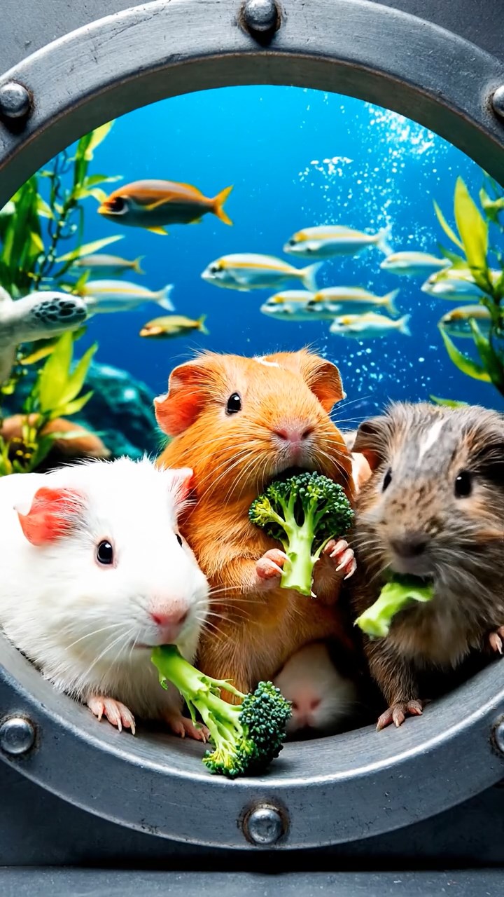 752. Realistic scene of 2 smooth-haired Californian guinea pigs with Orange and Black fur, dressed as tailors in tiny vests, sewing miniature vests in a guinea pig atelier with colorful fabrics and hay mannequins, under warm lamplight, enhancing the lifelike, creative atmosphere.