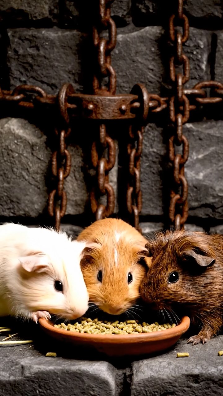 754. Photorealistic scene of 4 smooth-haired Teddy guinea pigs with Fawn, Chocolate, Cinnamon, and Sable fur, dressed as librarians in tiny glasses, shelving miniature books in a guinea pig library with hay shelves and soft lamplight, capturing a realistic, cozy moment.