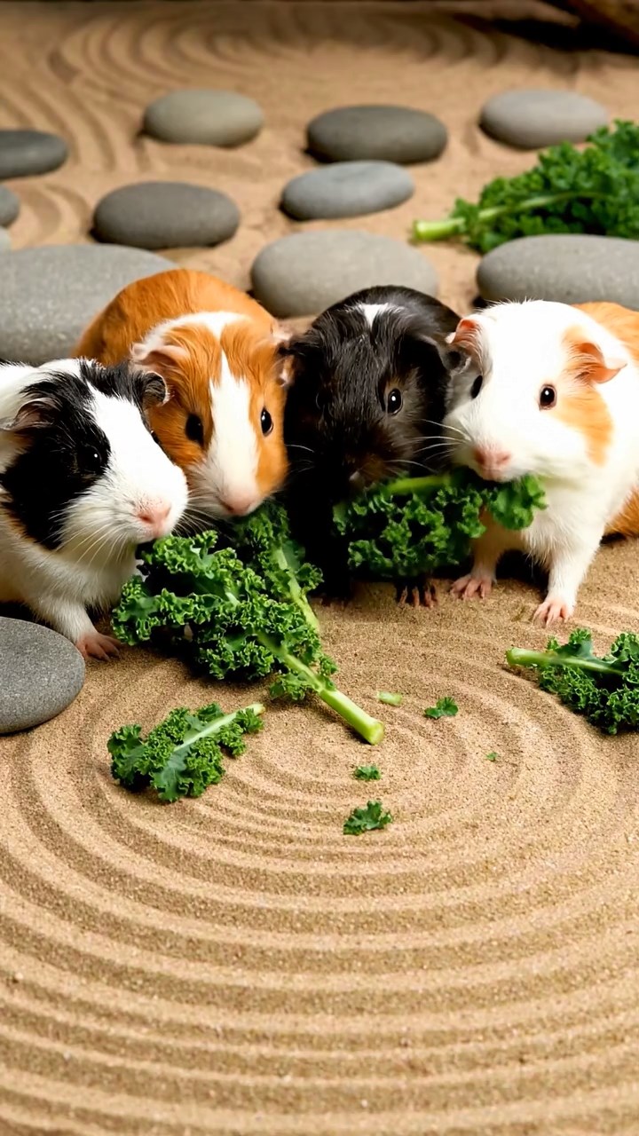 756. Realistic scene of 1 smooth-haired Californian guinea pig with Cream fur, nibbling on strawberries, in a fragrant rose garden with blooming red and white roses, under warm sunlight, capturing a vivid, lifelike romantic moment.