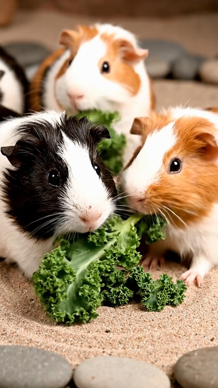756. Realistic scene of 1 smooth-haired Californian guinea pig with Cream fur, nibbling on strawberries, in a fragrant rose garden with blooming red and white roses, under warm sunlight, capturing a vivid, lifelike romantic moment.