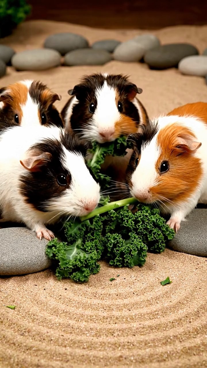 756. Realistic scene of 1 smooth-haired Californian guinea pig with Cream fur, nibbling on strawberries, in a fragrant rose garden with blooming red and white roses, under warm sunlight, capturing a vivid, lifelike romantic moment.