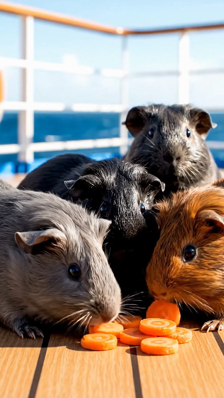 757. Detailed photo of 2 smooth-haired American guinea pigs with Fawn and Sable fur, dressed as bakers in tiny aprons, baking cookies in a guinea pig bakery with hay ovens and wooden counters, under soft lamplight, creating a realistic, cozy culinary scene.