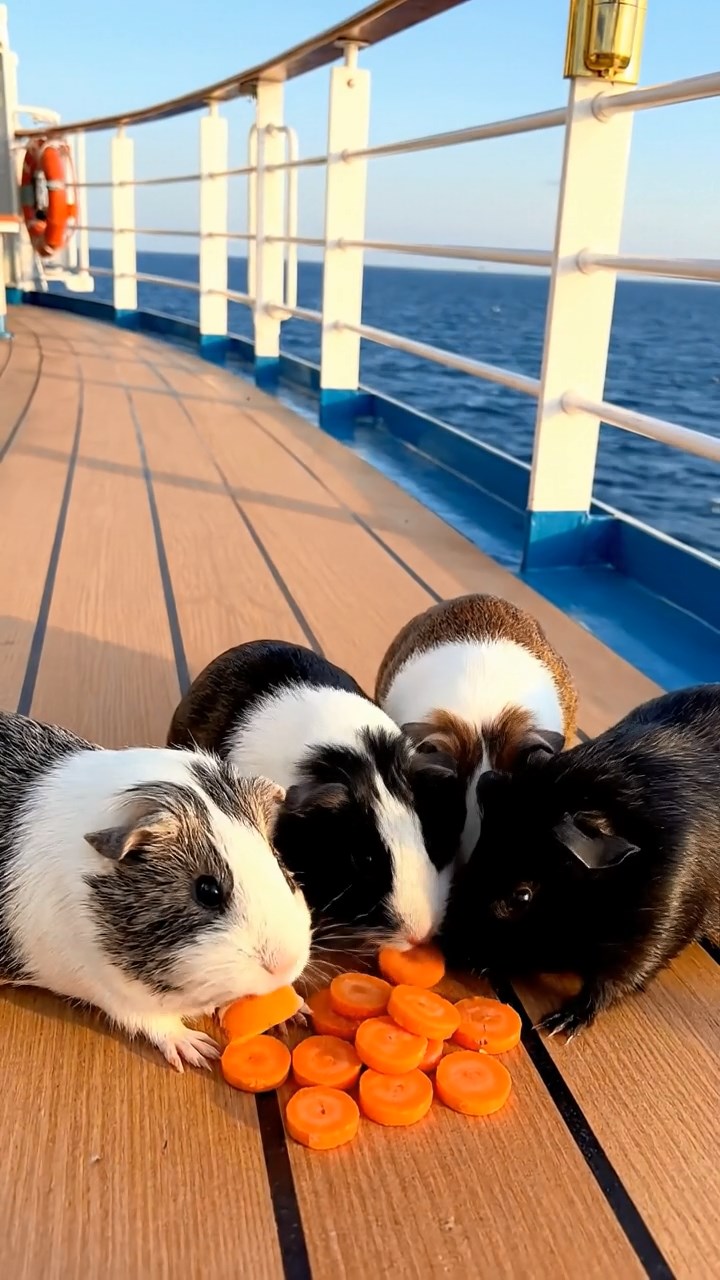 757. Detailed photo of 2 smooth-haired American guinea pigs with Fawn and Sable fur, dressed as bakers in tiny aprons, baking cookies in a guinea pig bakery with hay ovens and wooden counters, under soft lamplight, creating a realistic, cozy culinary scene.