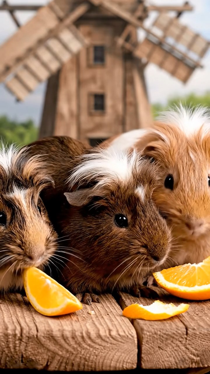 759. Highly detailed view of 4 smooth-haired Himalayan guinea pigs with White, Orange, Black, and Brown fur, dressed as writers in tiny scarves, revising manuscripts in a guinea pig study with miniature books and hay desks, under warm lamplight, creating a vivid, realistic literary scene.