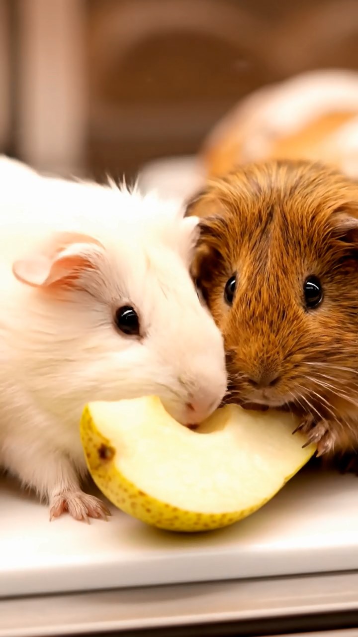 762. Photorealistic scene of 2 smooth-haired Teddy guinea pigs with Orange and Black fur, dressed as engineers in tiny helmets, constructing a miniature dam in a guinea pig workshop with hay beams and tools, under bright daylight, enhancing the lifelike, industrious atmosphere.