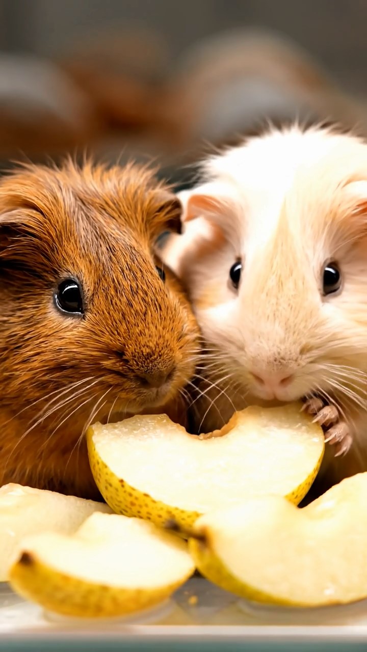 762. Photorealistic scene of 2 smooth-haired Teddy guinea pigs with Orange and Black fur, dressed as engineers in tiny helmets, constructing a miniature dam in a guinea pig workshop with hay beams and tools, under bright daylight, enhancing the lifelike, industrious atmosphere.