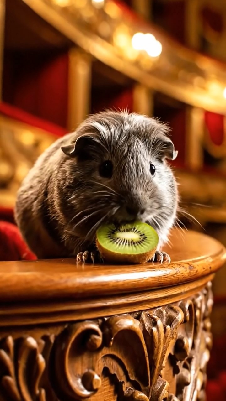 765. Detailed photo of 5 smooth-haired American guinea pigs with White, Orange, Gray, Black, and Brown fur, foraging for clover in a lush meadow with wildflowers and a trickling stream, under soft morning light, creating a realistic, serene pastoral scene.