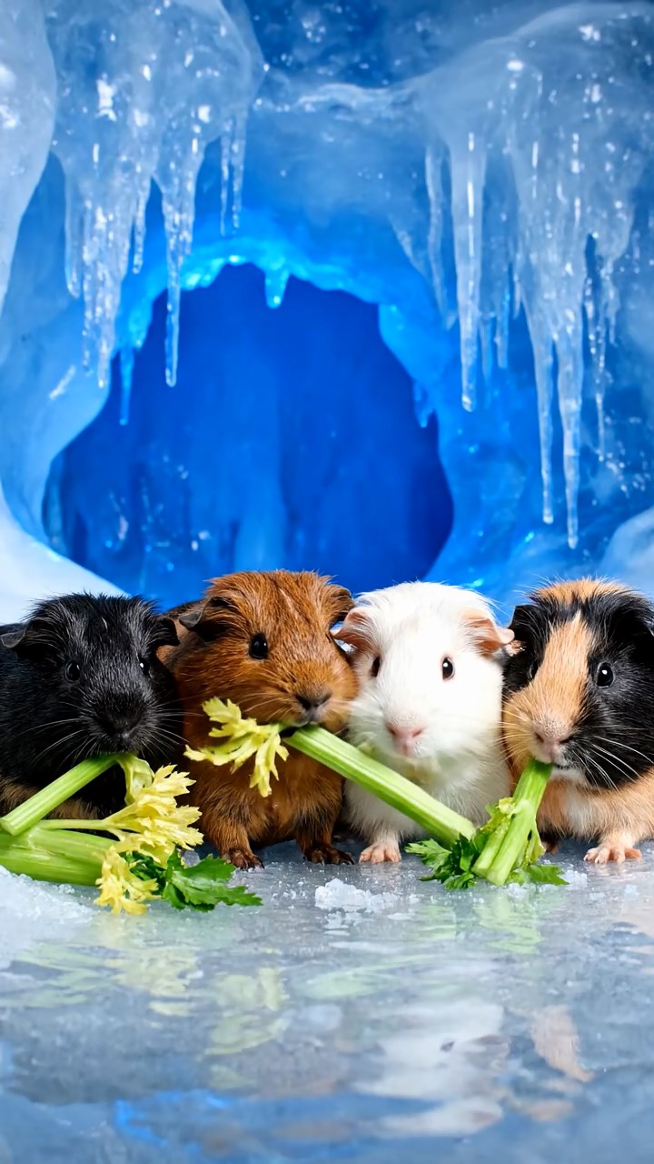 766. Photorealistic scene of 1 smooth-haired Teddy guinea pig with Cream fur, drinking from a clear stream, on a forested slope with pine needles and moss, under dappled sunlight, capturing a serene, lifelike moment of natural hydration.