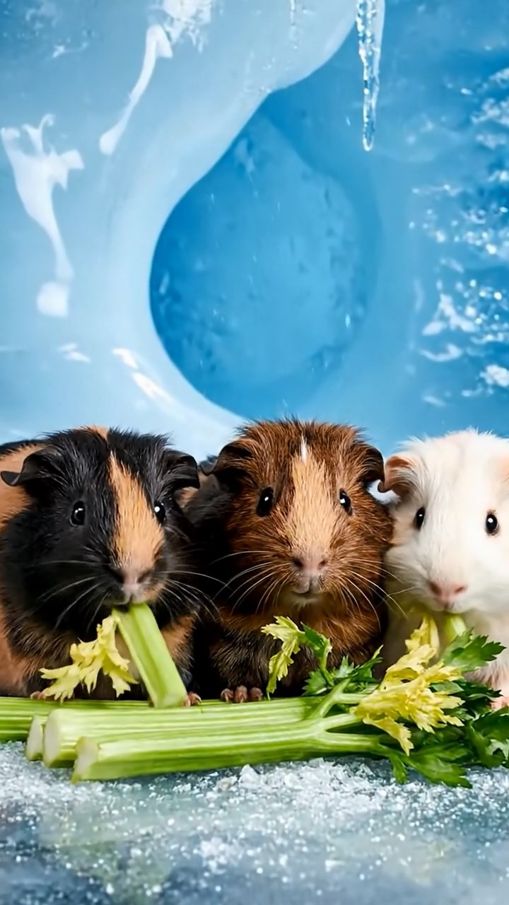 766. Photorealistic scene of 1 smooth-haired Teddy guinea pig with Cream fur, drinking from a clear stream, on a forested slope with pine needles and moss, under dappled sunlight, capturing a serene, lifelike moment of natural hydration.