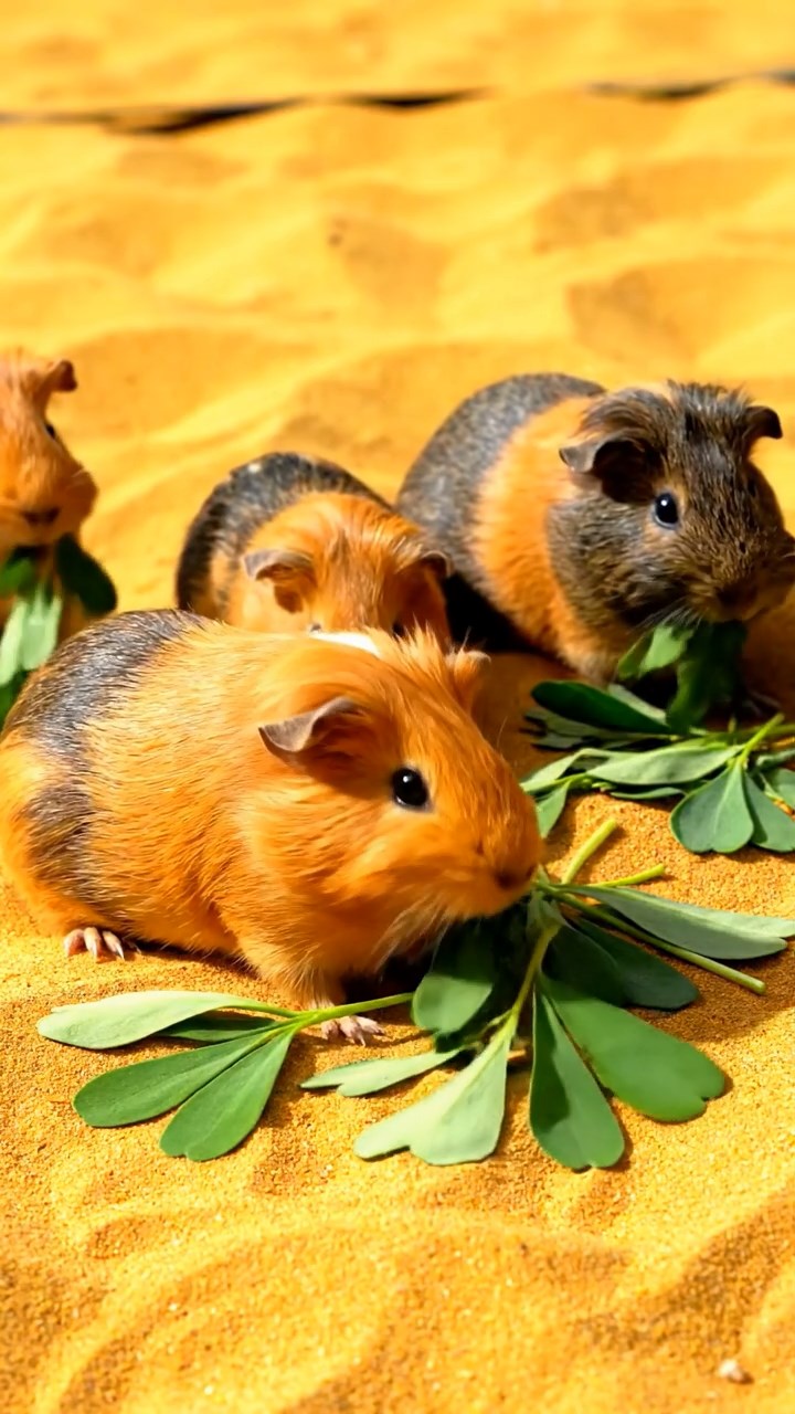 769. Detailed photo of 4 smooth-haired American guinea pigs with White, Orange, Black, and Brown fur, dressed as doctors in tiny white coats, performing check-ups in a guinea pig hospital with miniature beds and medical charts, under bright lights, creating a vivid, lifelike medical scene.