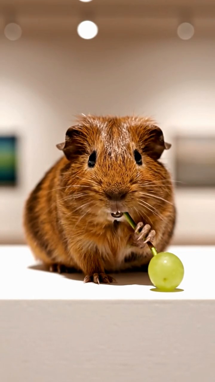 770. Photorealistic scene of 5 smooth-haired Teddy guinea pigs with Cream, Fawn, Sable, Gray, and Cinnamon fur, play-fighting in a grassy clearing with soft moss and scattered twigs, under gentle morning light, capturing a realistic, playful woodland moment.
