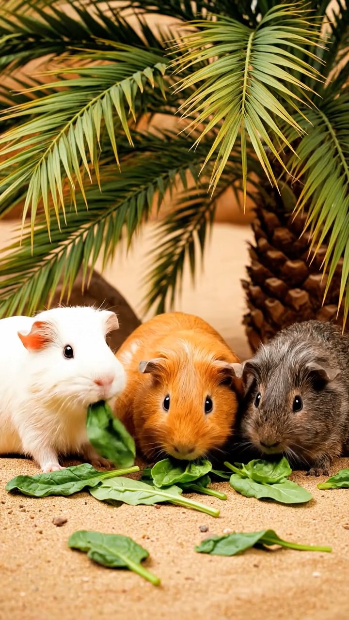 773. Detailed photo of 3 smooth-haired American guinea pigs with Gray, Cream, and Brown fur, burrowing like rabbits in a sandy dune with sparse grass and distant cacti, under a golden sunset, creating a vivid, realistic desert scene.