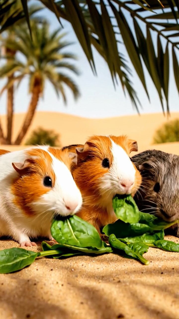 773. Detailed photo of 3 smooth-haired American guinea pigs with Gray, Cream, and Brown fur, burrowing like rabbits in a sandy dune with sparse grass and distant cacti, under a golden sunset, creating a vivid, realistic desert scene.
