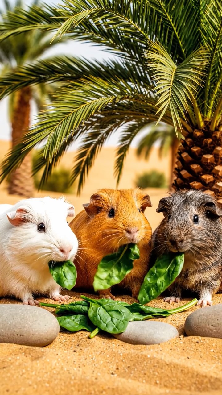 773. Detailed photo of 3 smooth-haired American guinea pigs with Gray, Cream, and Brown fur, burrowing like rabbits in a sandy dune with sparse grass and distant cacti, under a golden sunset, creating a vivid, realistic desert scene.