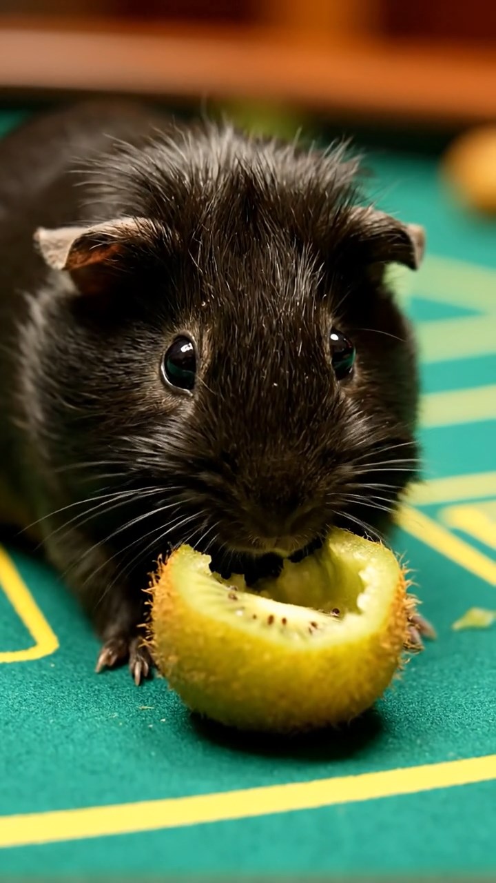 774. Photorealistic scene of 4 smooth-haired Teddy guinea pigs with Fawn, Chocolate, Cinnamon, and Sable fur, dressed as librarians in tiny glasses, reading stories in a guinea pig library with hay shelves and soft lamplight, capturing a realistic, cozy moment.