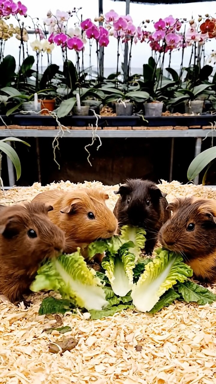 776. Realistic scene of 1 smooth-haired Californian guinea pig with Cream fur, nibbling on strawberries, in a fragrant rose garden with blooming red and white roses, under warm sunlight, capturing a vivid, lifelike romantic moment.