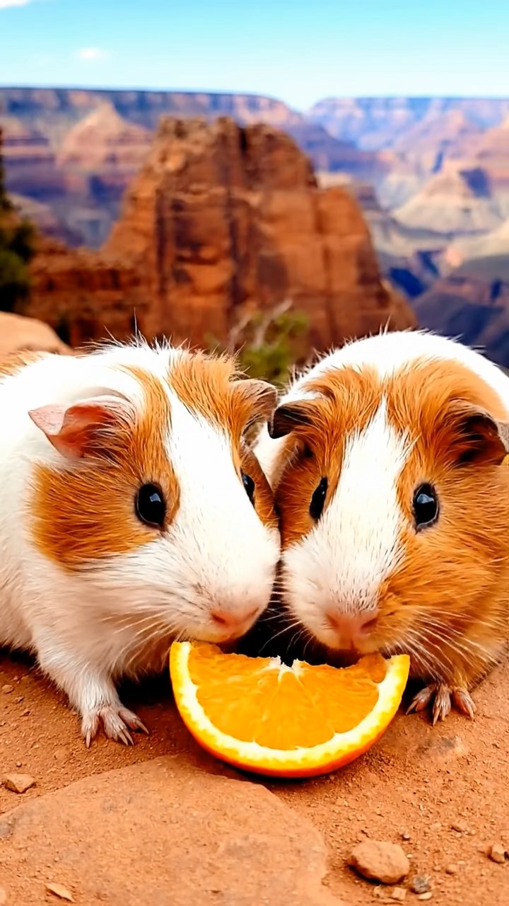 777. Detailed photo of 2 smooth-haired American guinea pigs with Fawn and Sable fur, dressed as bakers in tiny aprons, baking pies in a guinea pig bakery with hay ovens and wooden counters, under soft lamplight, creating a realistic, cozy culinary scene.